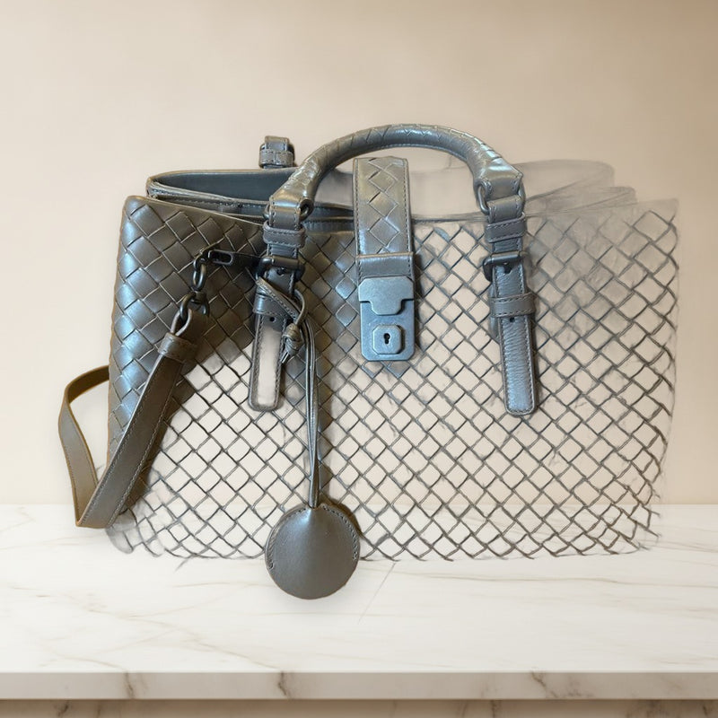 Bottega Veneta Intrecciato Roma Handbag Leather Gray 2way Shoulder Crossbody