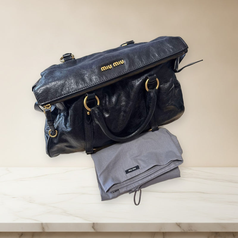 Miu Miu Vitello Lux 2-Way Handbag Shoulder Bag Black Leather