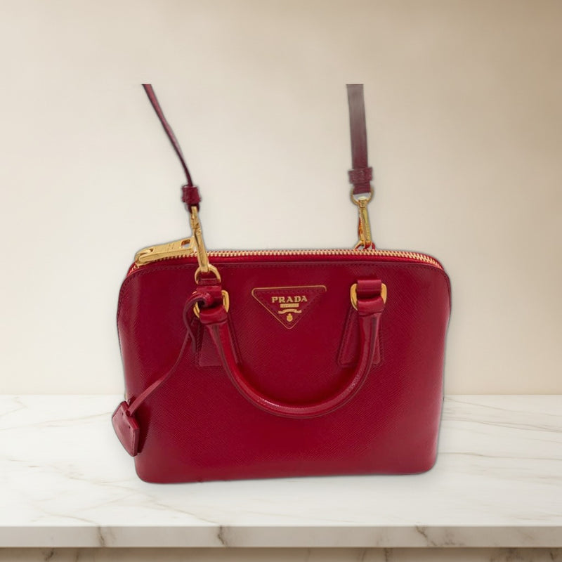 Prada Handbag Shoulder Bag Red Leather Triangle Logo