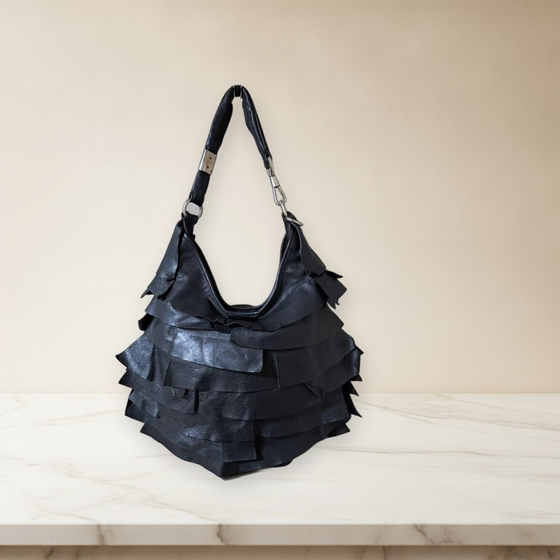 Yves Saint Laurent St. Tropez 121634 002214 Tiered Frill Bag Leather Black