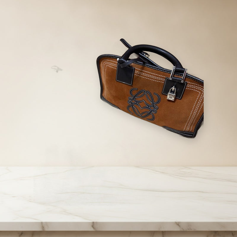 Loewe Amazona Handbag Suede Leather Anagram Tote Bag Padlock
