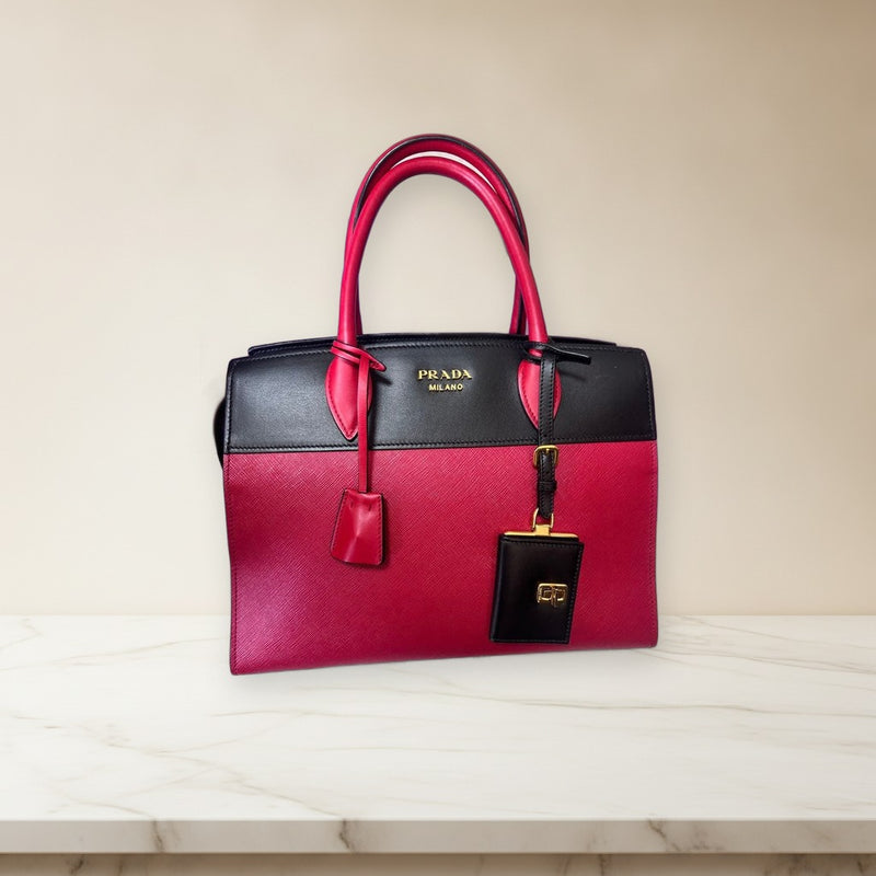 Prada Esplanade Saffiano Leather Tote Handbag Fuoco Nero 2WAY Shoulder Bag