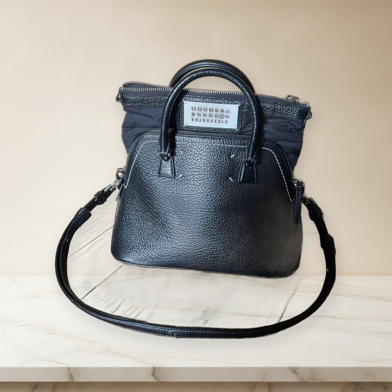Maison Margiela 5AC Mini 2way Shoulder Bag Handbag Cowhide Black Cotton