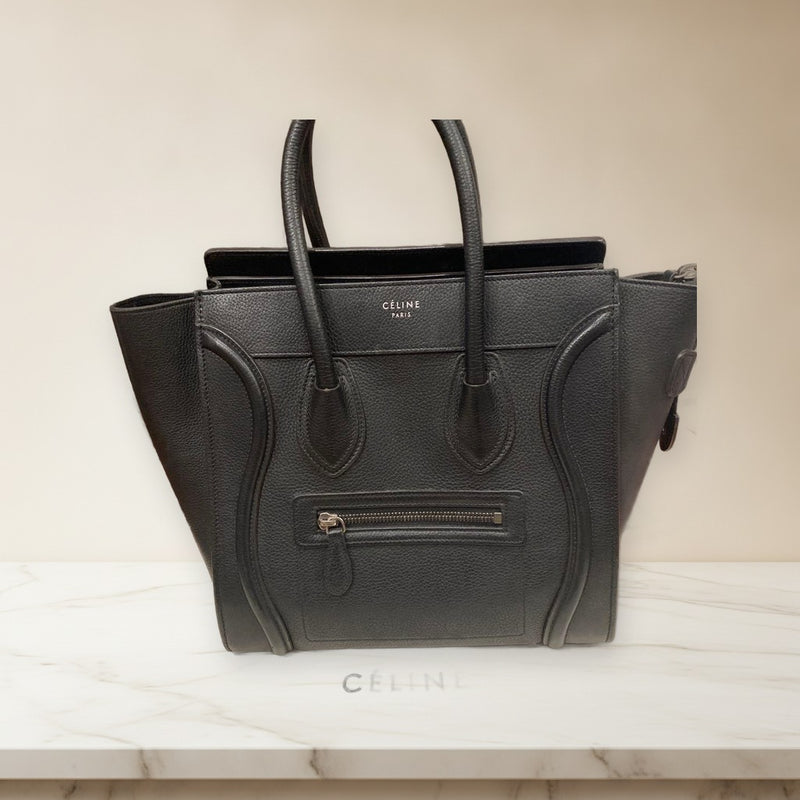 Céline Luggage Micro Handbag Drummed Calfskin Black
