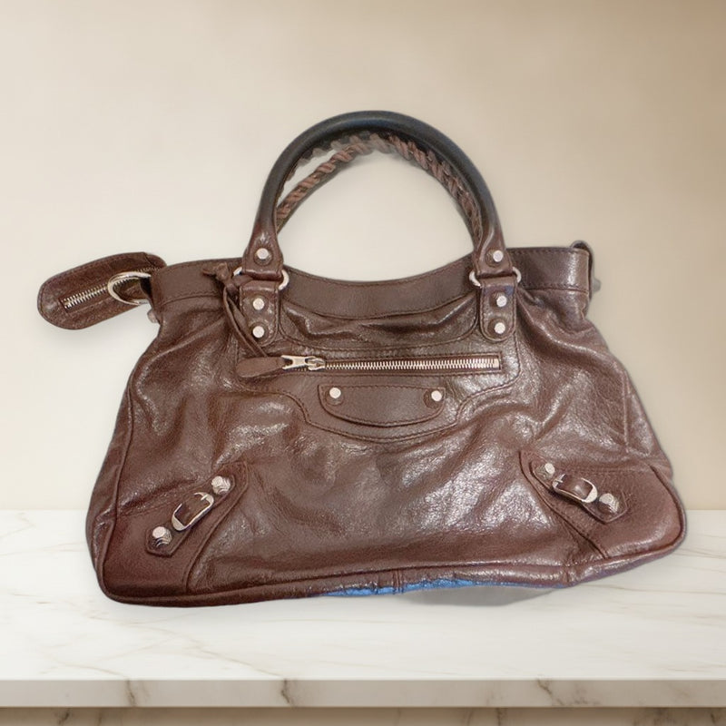 Balenciaga Handbag Shoulder Bag Brown Leather Braided Handle