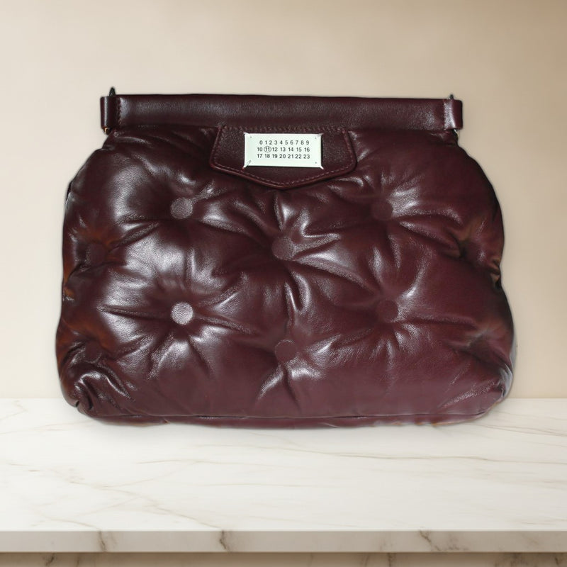 Maison Margiela Glam Slam Clutch Bag Burgundy Quilted Leather