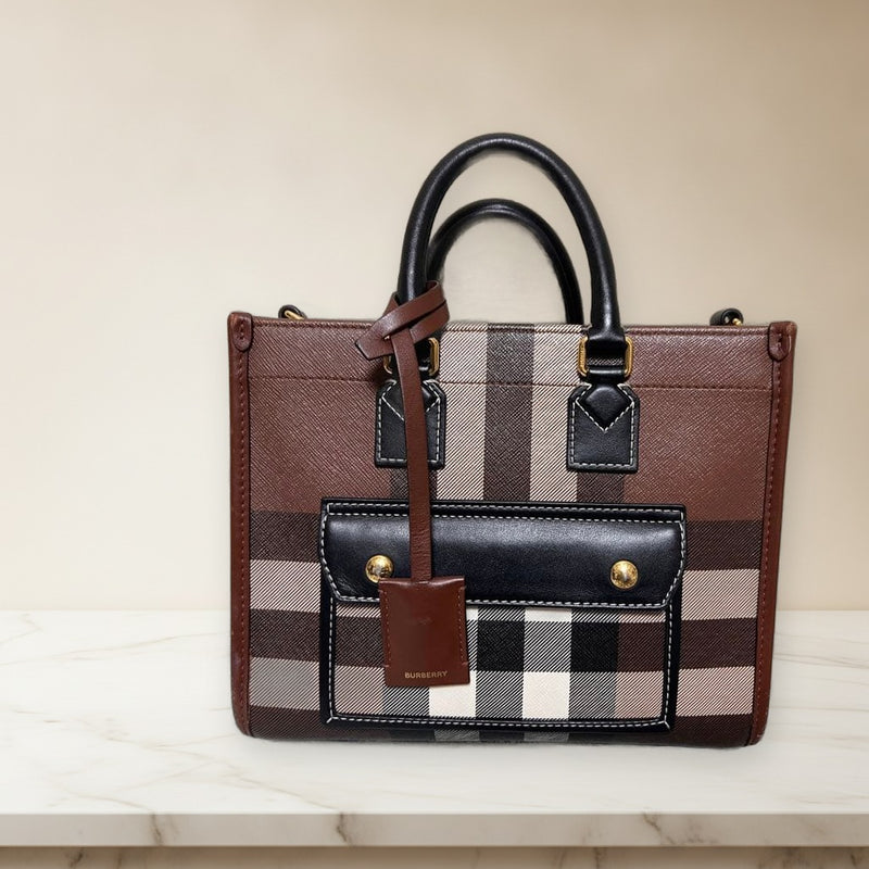 Burberry Handbag Shoulder Bag Pvc Leather Brown Checkered