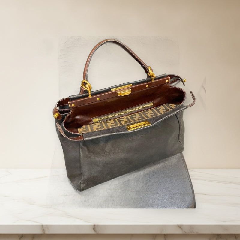 Fendi Peekaboo Handbag Shoulder Bag Suede Leather