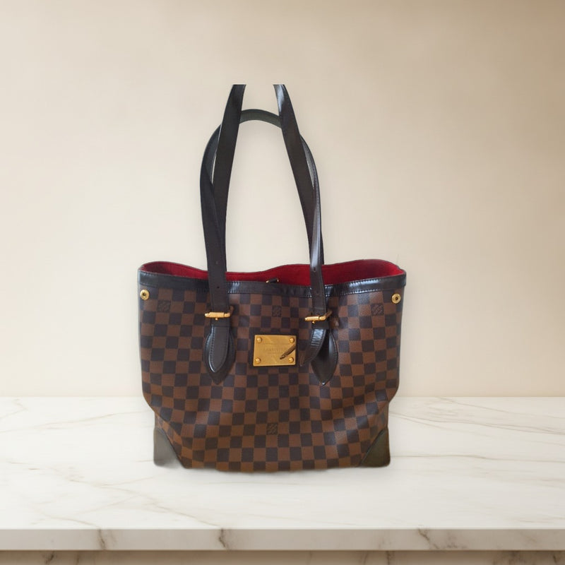 Louis Vuitton Damier Hamstead Mm Tote Bag Brown Canvas Gold Hardware