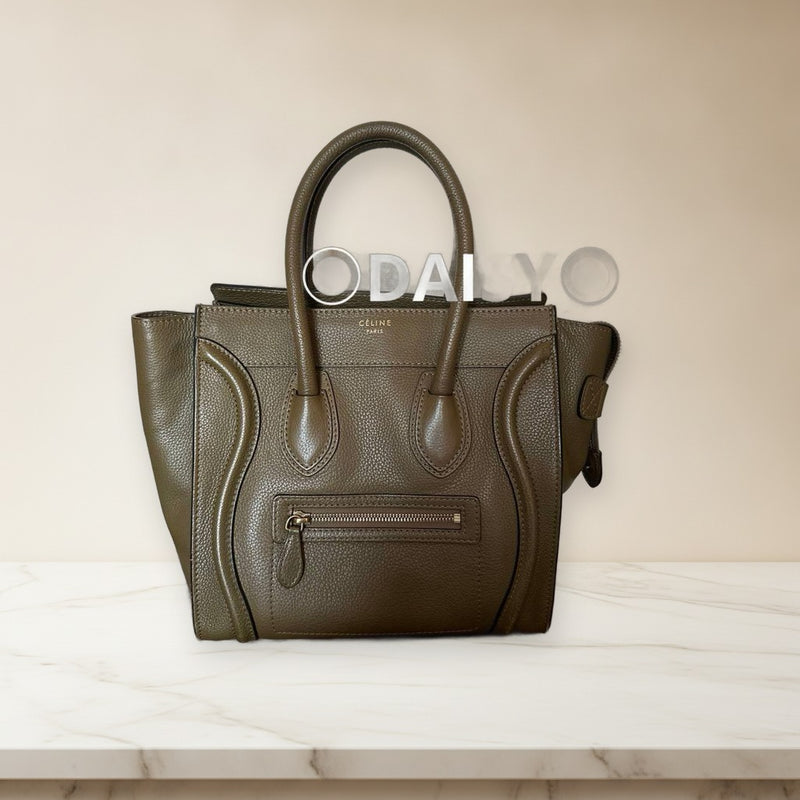 Celine Luggage Micro Handbag Khaki Gold Hardware