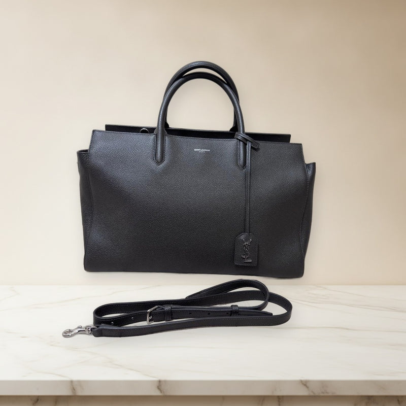 Saint Laurent Cabas Rive Gauche Handbag Leather Dark Khaki Gray