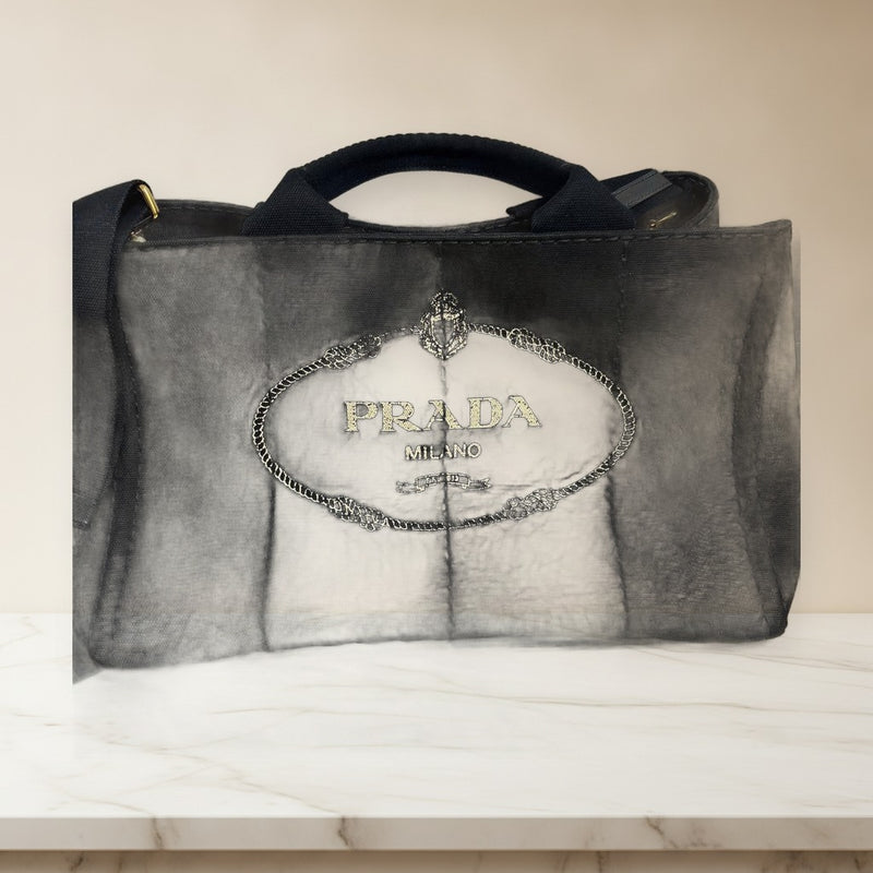 Prada Canapa Handbag Shoulder Bag Canvas Black