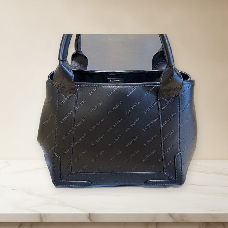 Balenciaga Tote Bag Handbag Black Leather Logo Unused With Storage Bag