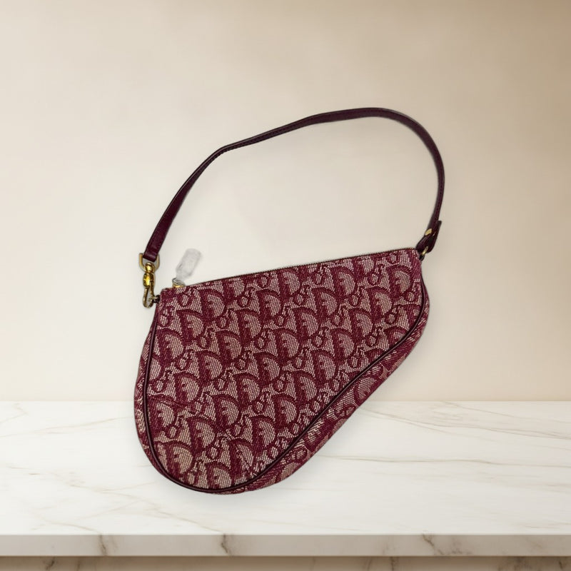Christian Dior Trotter Saddle Bag MC0012 Canvas Wine Gold Hardware