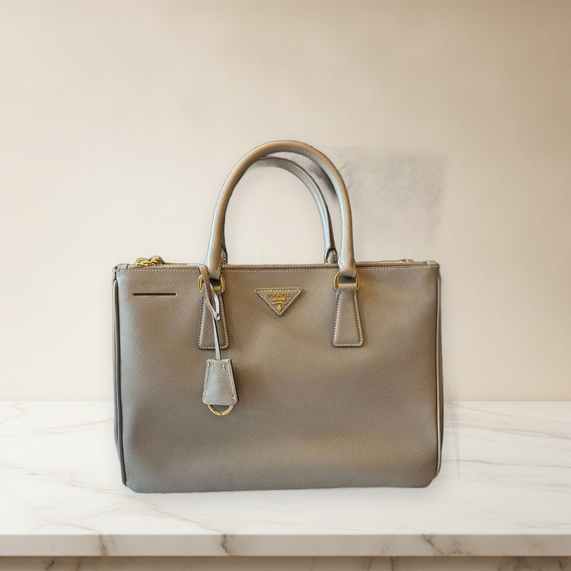 Prada Saffiano Lux BN2274 Tote Bag Saffiano Leather Greige Handbag