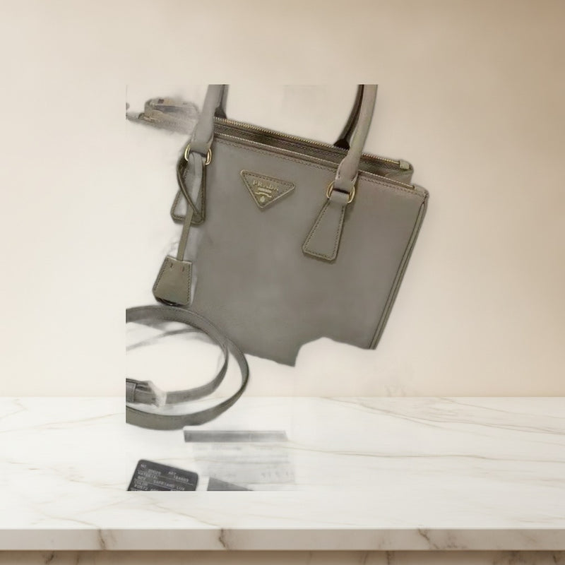 Prada Galleria Handbag Saffiano Leather Gray Shoulder Bag