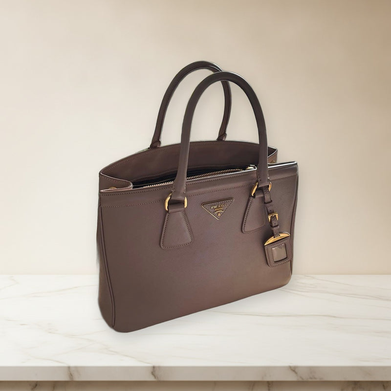 Prada Saffiano Tote Bag Pink Leather Gold Hardware