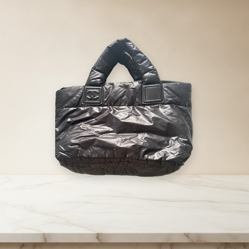 Chanel Coco Cocoon Tote Bag Black Quilted Nylon Silver Hardware