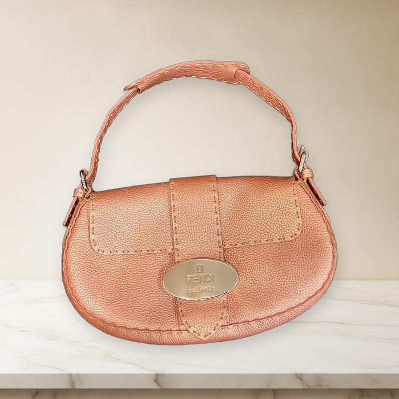 Fendi Selleria Baguette Shoulder Bag Pink Beige Leather
