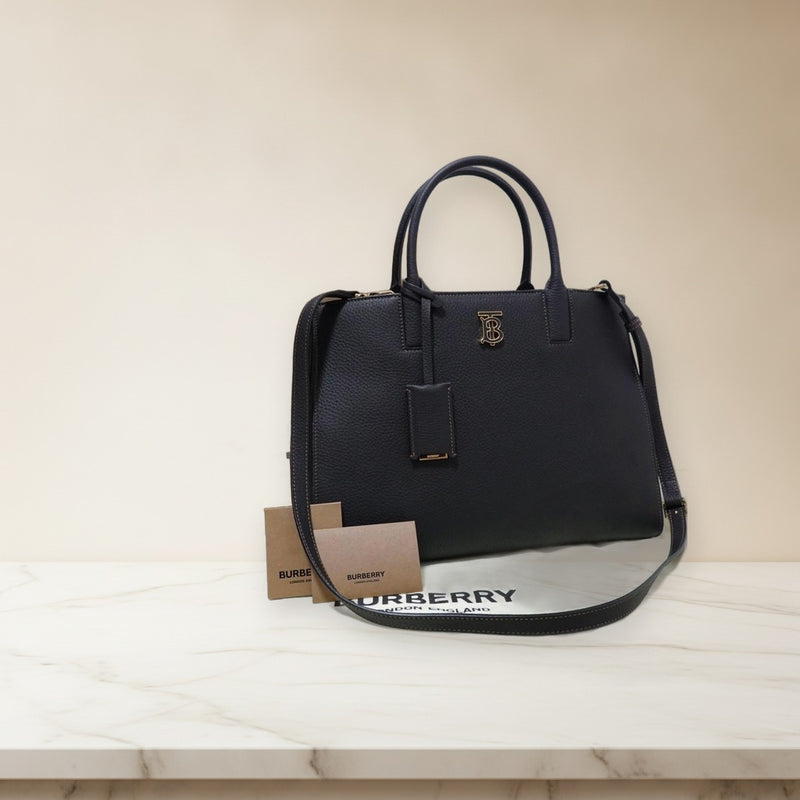 Burberry Sm Frances 8060974 1 2-Way Handbag Tote Black Calf Leather