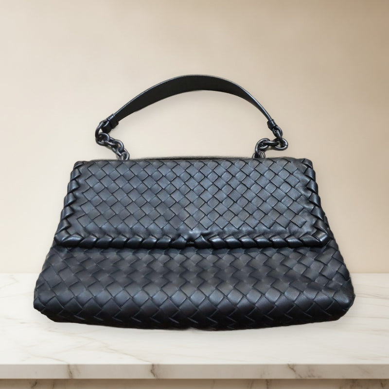 Bottega Veneta Intrecciato Olympia Shoulder Bag Black Leather
