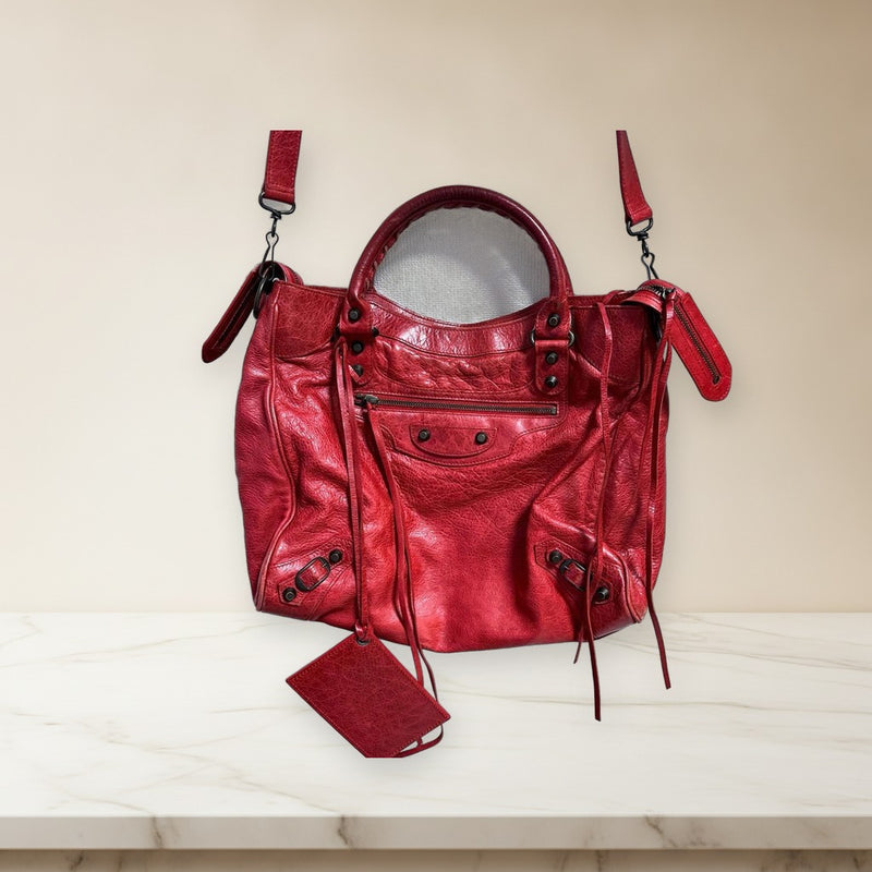 Balenciaga Classic City 235216 2-way Handbag Leather Red