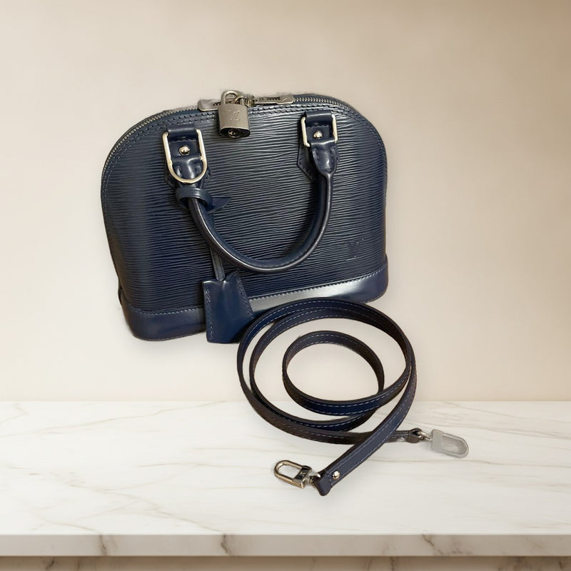 Louis Vuitton Alma Bb AR4145 Handbag Crossbody Epi Leather Indigo Blue