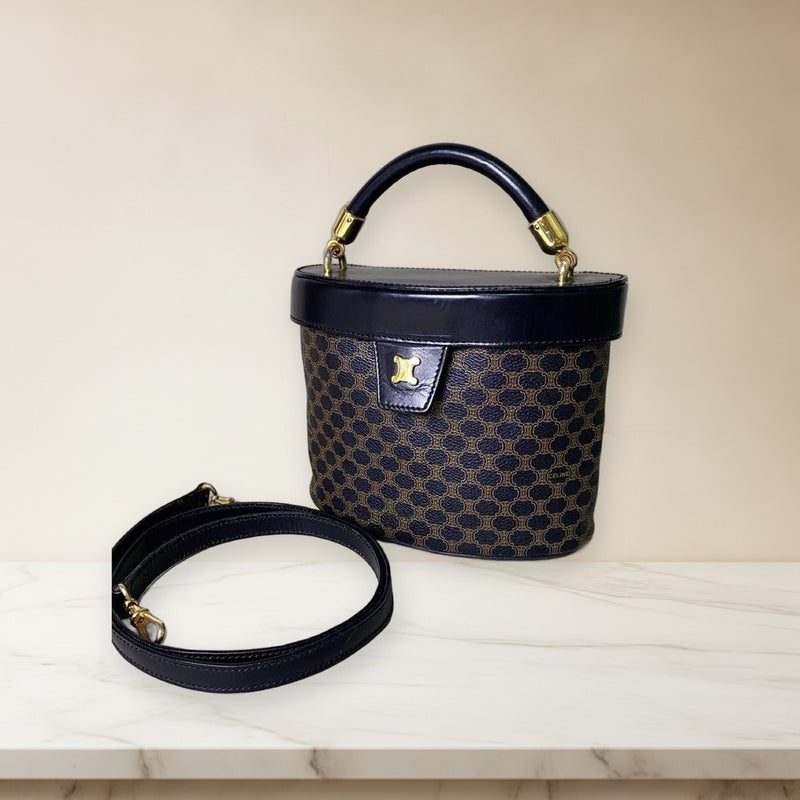 Celine Macadam Vanity Bag 2 Way Shoulder Bag Leather Pvc Gold Hardware Triomphe