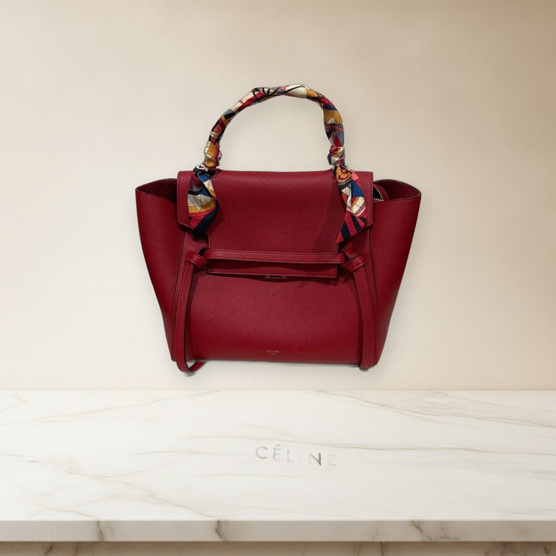 Céline Handbag Shoulder Bag Leather Red Hermès Twilly