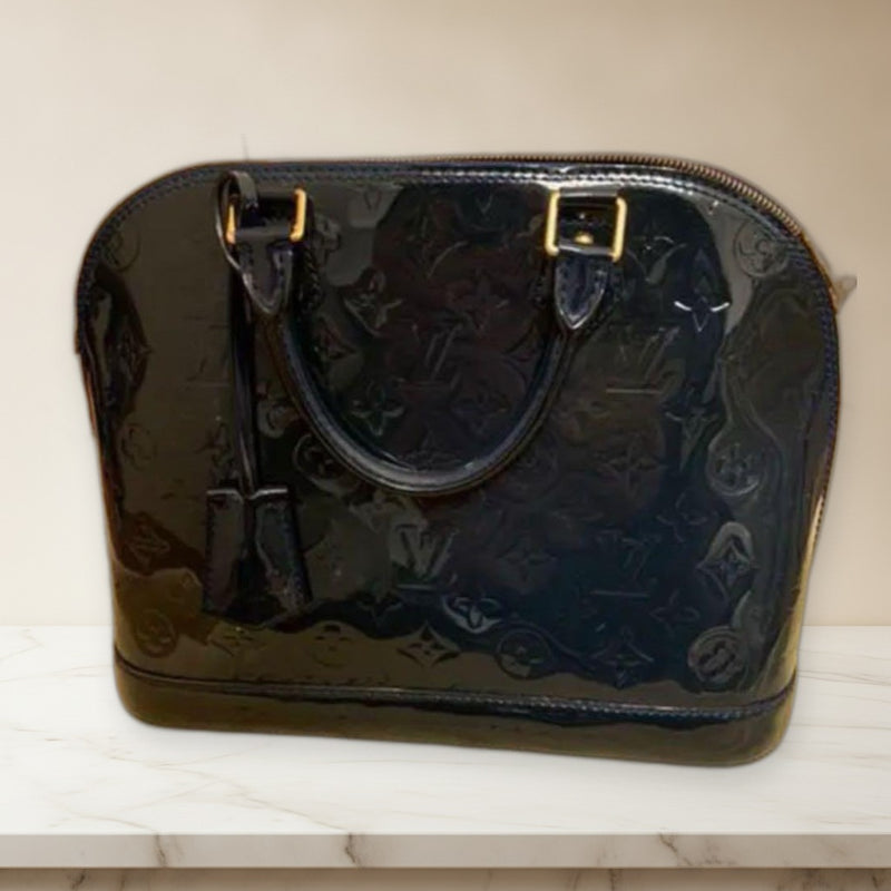 Louis Vuitton Alma Pm Vernis Handbag Blue Navy Dark Green Gold Hardware