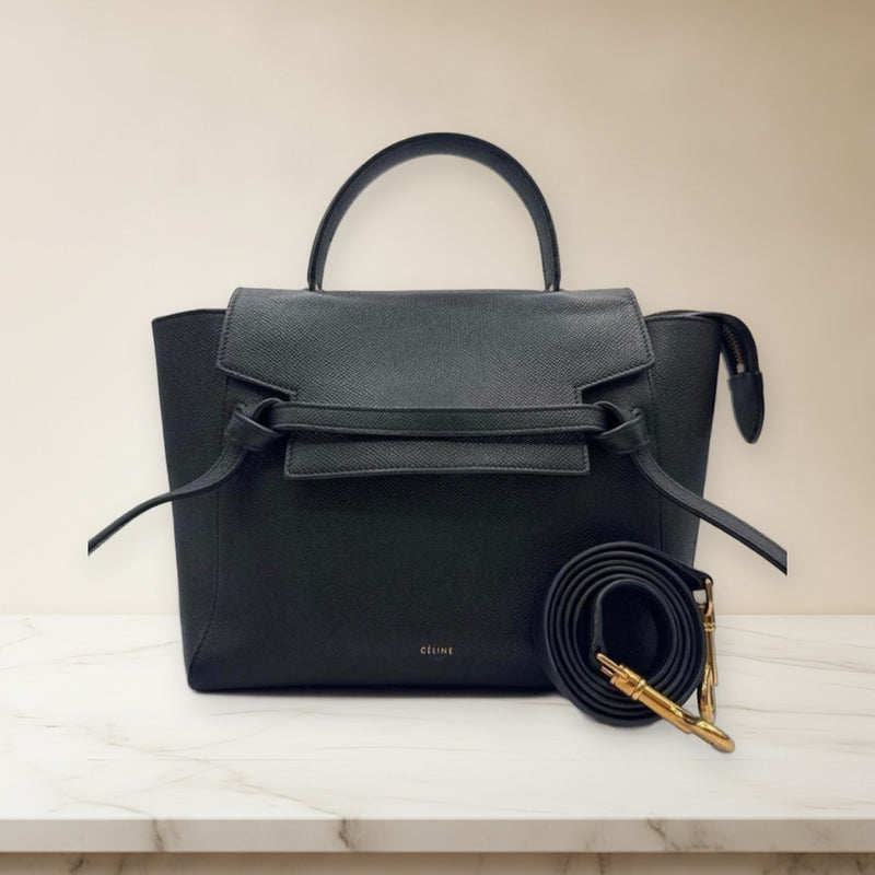 Celine Belt Bag Micro Handbag Shoulder Bag Black Leather Gold Hardware
