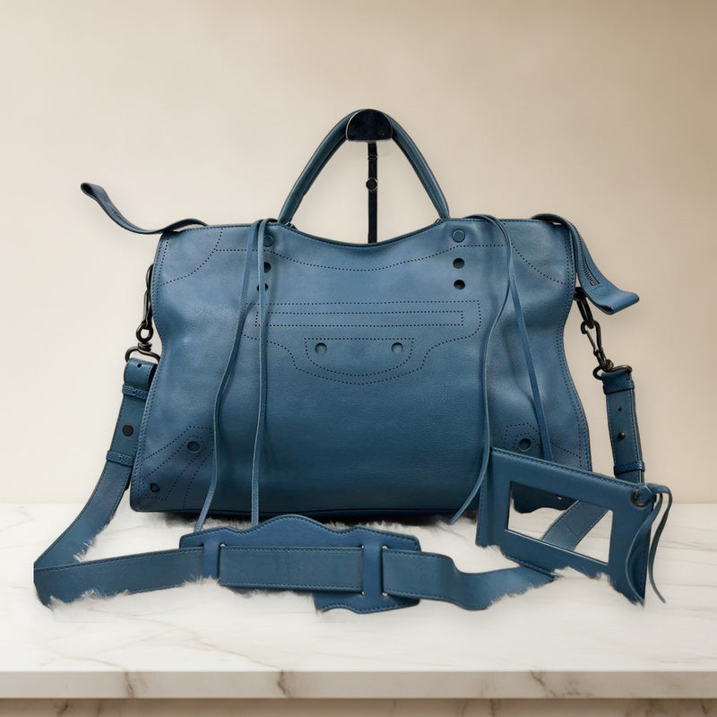Balenciaga Blackout City Handbag Shoulder Bag Leather Blue