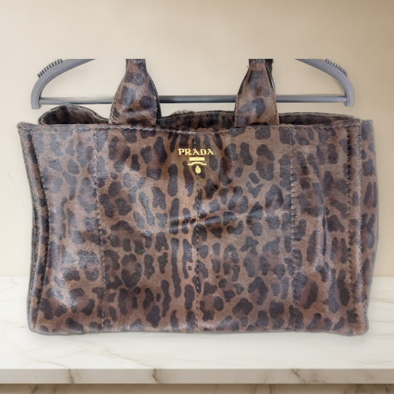 Prada Tote Bag Leopard Print Pony Hair Large Shoulder Handbag