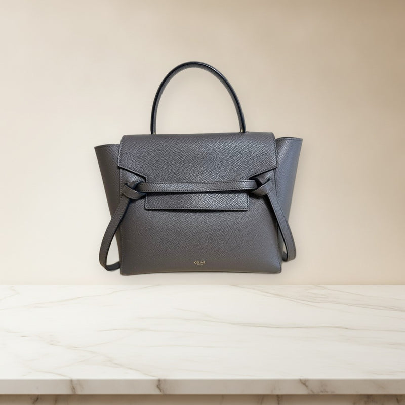 Celine Micro Belt Bag Gray Grained Calfskin Shoulder Bag