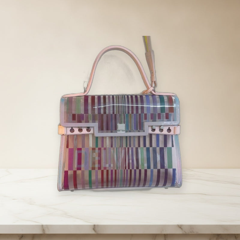 Delvaux Tempete Pvc Handbag Shoulder Bag Tote Colorful Striped