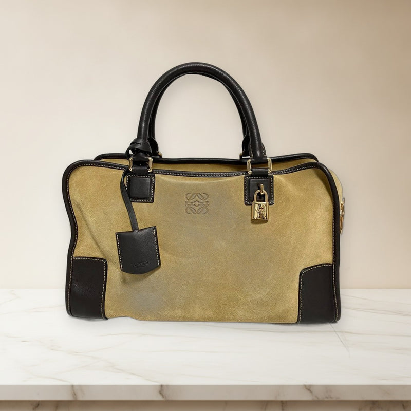 Loewe Amazona 36 Handbag Suede Beige Brown Shoulder Bag