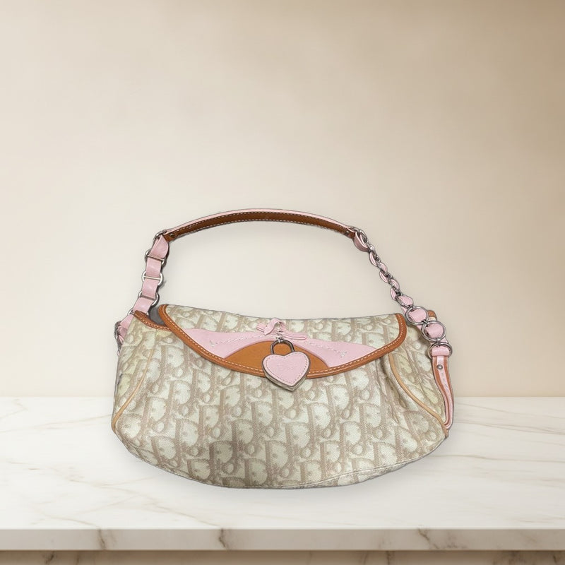 Dior Trotter Romantic Flap Shoulder Bag Heart Padlock White Pvc