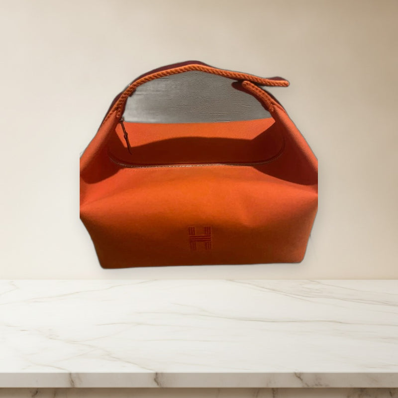 Hermes Brid-a-brac Gm Pouch Cosmetic Bag Orange Canvas