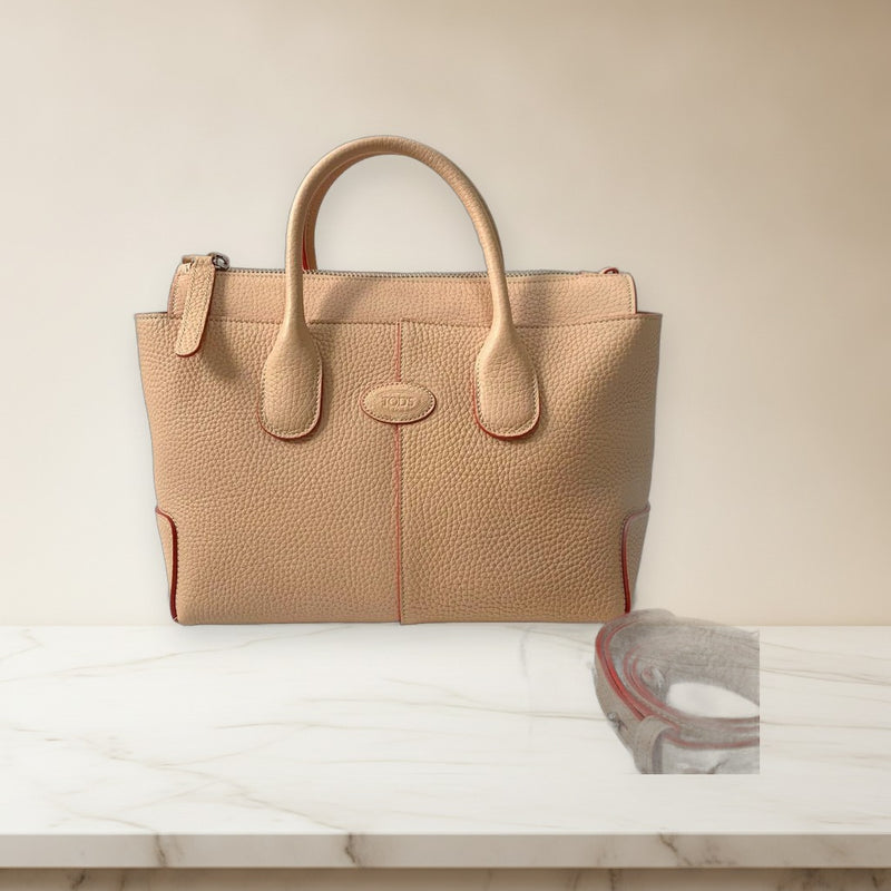 Tods Di Bag Small 2-Way Handbag Leather Light Brown Orange Shoulder Bag