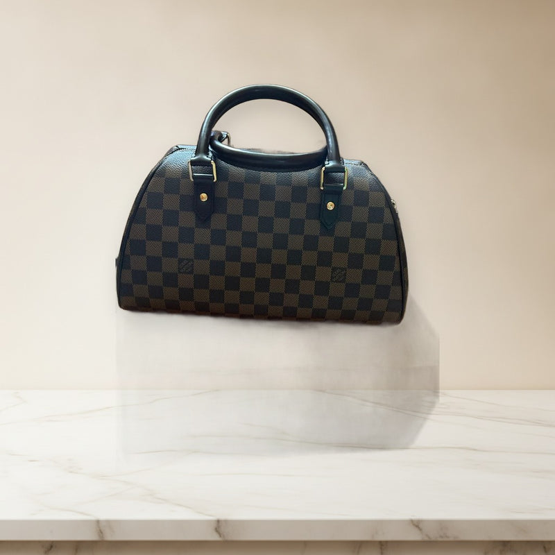 Louis Vuitton Damier Ebene Handbag Tote Bag Canvas Red Interior
