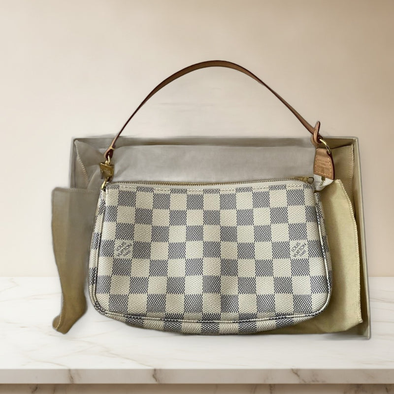 Louis Vuitton Damier Azur Shoulder Bag Canvas Leather White