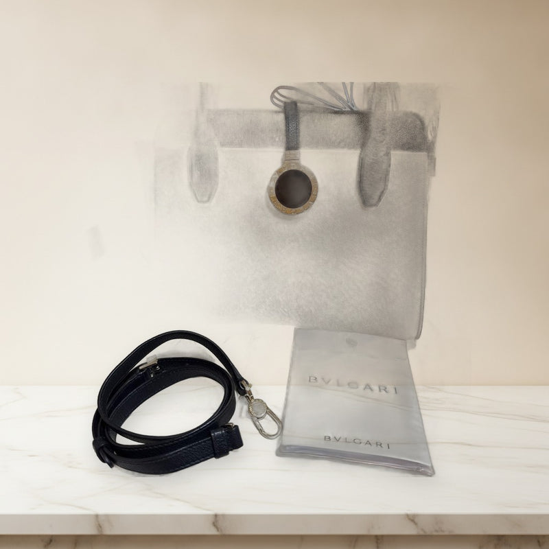Bvlgari Handbag Shoulder Bag White Black Leather Gold Decoration