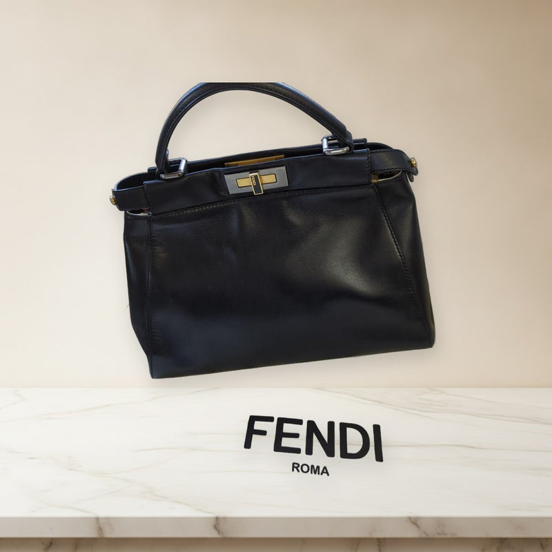 Fendi Peekaboo Medium Handbag Black Leather