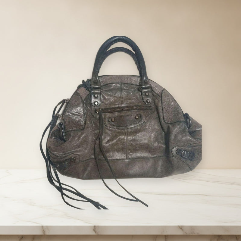 Balenciaga Leather Handbag Tote Bag Dark Gray