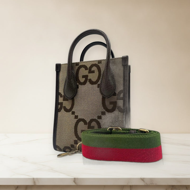 Gucci Jumbo Gg Sherry Line 2-Way Handbag Shoulder Bag Canvas Leather Gold