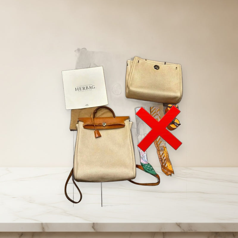 Hermes Herbag Ad Pm Backpack Square C Leather Canvas Shoulder Bag