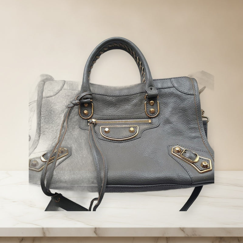 Balenciaga Handbag Shoulder Bag Leather Grey Gold Hardware