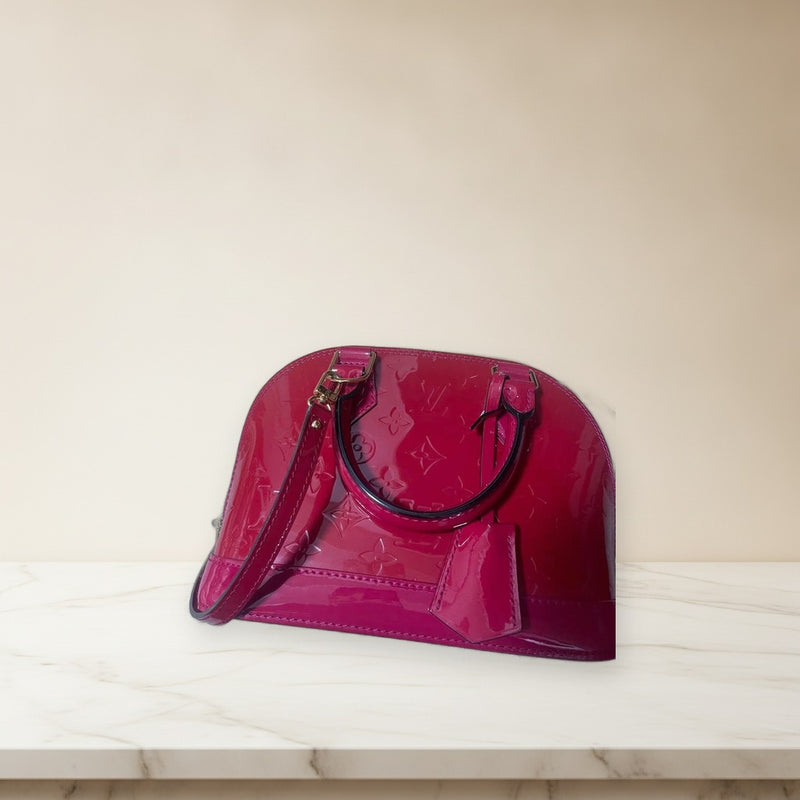 Louis Vuitton Monogram Vernis Alma Bb Handbag Rose Indien Patent Leather Gold