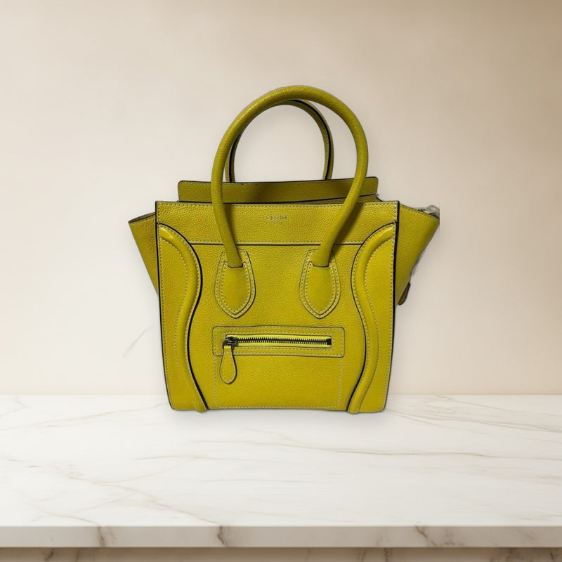 Celine Luggage Micro Shopper Handbag Cowhide Leather Yellow