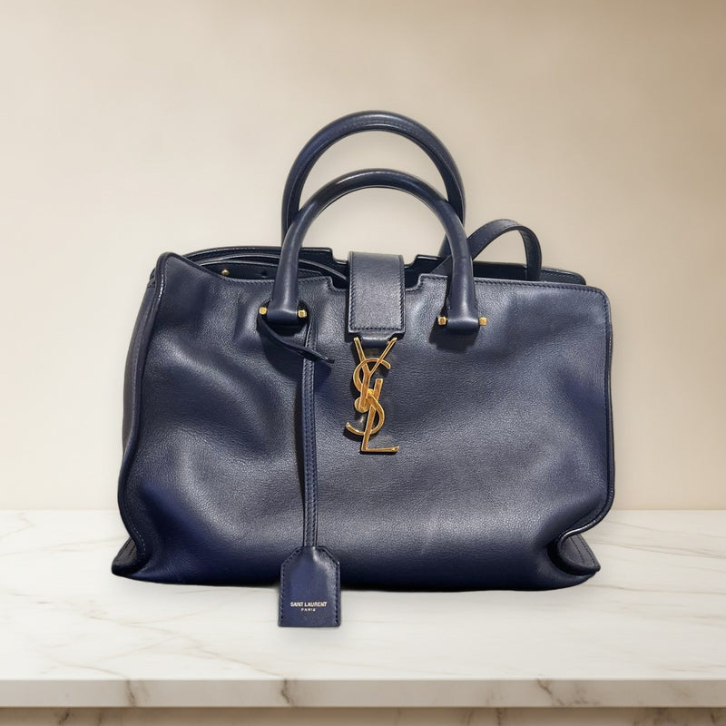 Yves Saint Laurent Handbag Shoulder Bag Tote Leather Navy Blue
